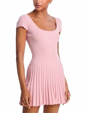 NWT LoveShackFancy Pink Scalloped Scoop Knit Mini Dress XL